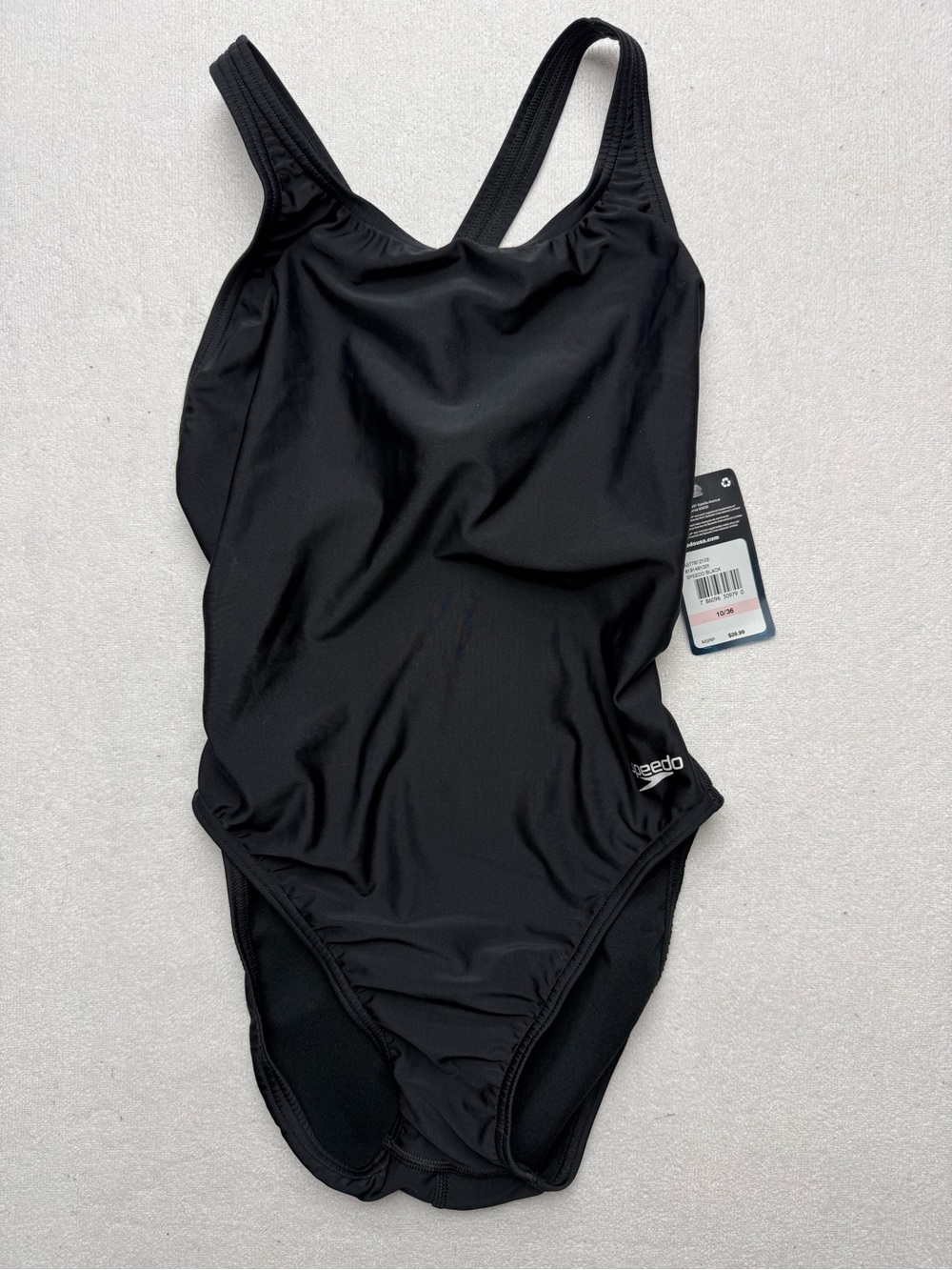 NWT Speedo Black Classic Scoop-Back One-Piece Swimsuit